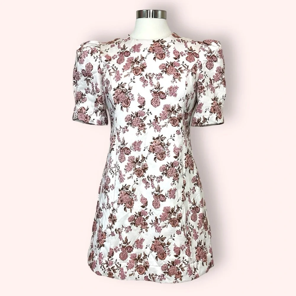 Anthropologie En Saison My World Blush Pink Floral Print Jacquard Mini D… - Picture 4 of 10